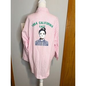 Chenhao Pink White Striped Button Down Shirt 1984 California East Graphic unique